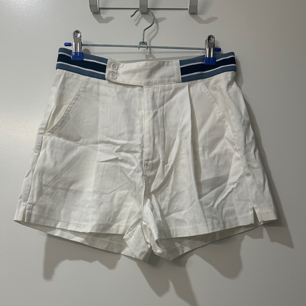 The Upside High Waist White Shorts with Navy Trim